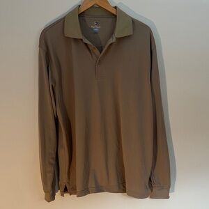 ✅ PGA TOUR Cool Play Long Sleeve Polo Rugby Athletic Golf Shirt Size Large -Tan